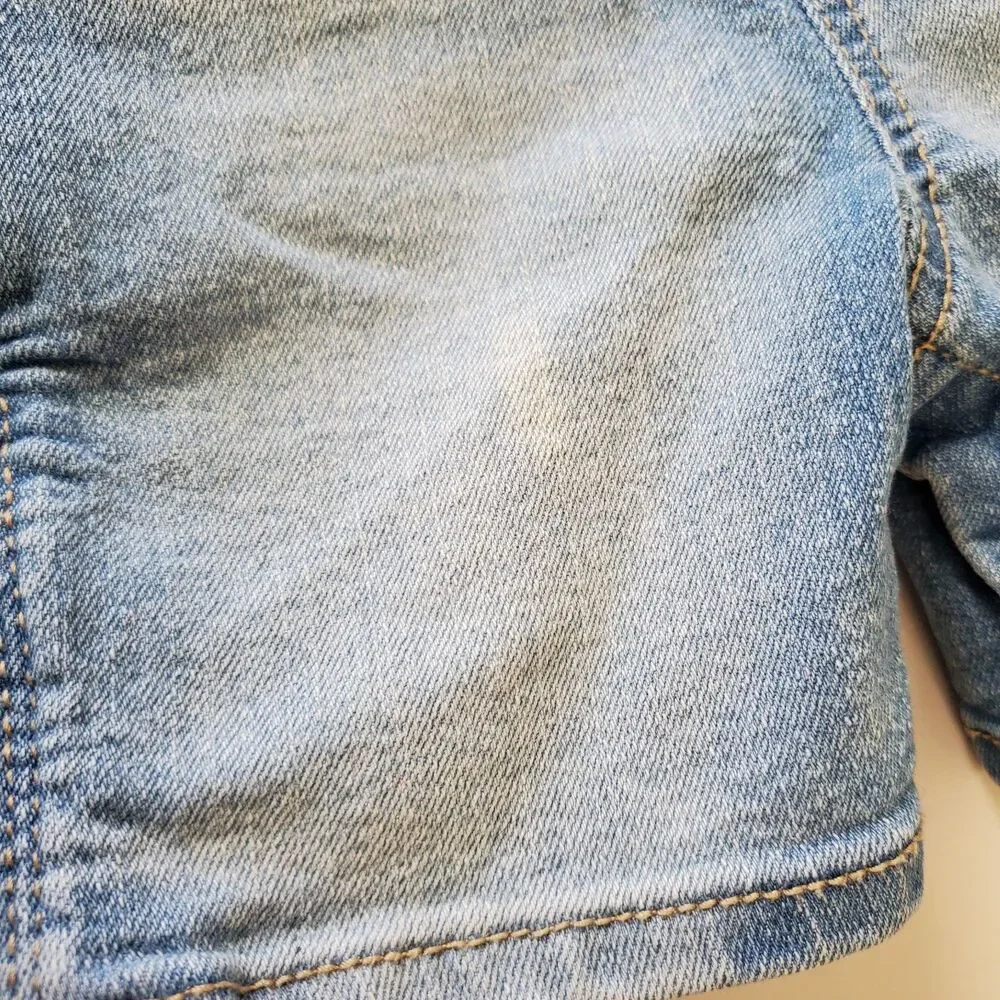 Oshkosh B'Gosh Blue Denim Overalls 18 Months Snap Bottom Shorts Embroidered Logo